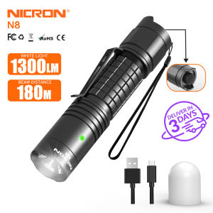 Nicron N8 EDC Flashlight 1300 Lumen Super Bright Rechargeable LED Torch IP68 Waterproof 180m Beam Diffuser Camping Emergency Inspection Portable Light