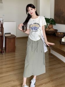 plus Size Summer Hot Girl round Neck T-Shirt Skirt Two Piece Set Short Sleeve Fashionable Ensemble Womens Premium Clothing