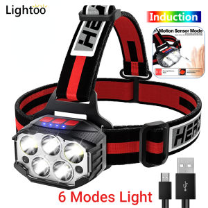 Đèn pha led không thấm nước đèn pha sạc đèn pin siêu sáng cảm biến thông minh đèn pha đi xe đạp có thể sạc qua usb đèn mini cắm trại ngoài trời ánh sáng 6 chế độ đèn pin đội đầu đèn đội đầu chuyển động ánh sáng đèn cảm biến