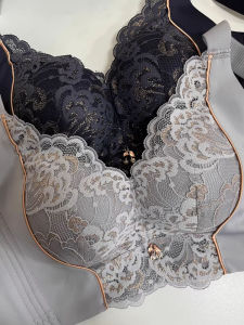 Lace Bra Womens Gathered Small Chest Appears Large Anti-Sagging Thickened Push-Up Adjustment Type Corrective Underwear