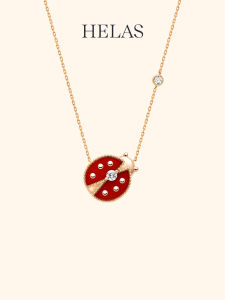 Helas | 14K Gold Red Agate and Cultured Diamond Ladybug Necklace