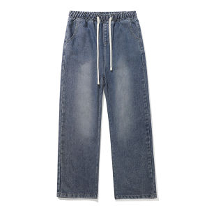 Mens Retro Style Straight Loose Wide Leg Jeans 2025 Autumn Winter Drawstring Design Trendy Versatile Casual Pants Plus Size 5XL