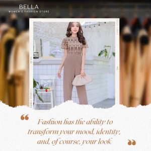 Bella JL02 JUMPSUIT จั้มสูทขายาว ลูกไม้ลายมงกุฎ the crown (M34-38 ) ชุดผู้หญิง ชุดออกงานหรูๆ ชุดทำงาน แฟชั่นผู้หญิง