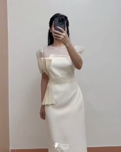 Stylish Cream Pleated Waist Dress - Special Occasion Dress by Trendsetter Sunday