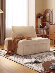 Japanese-Style Multi-Functional Cream Style Puff Fabric Single Sofa Bean Bag Sofa Bed Small Apartment Living Room Dual-Use Leather Art
