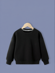 JS | Spring and Autumn Kids Hoodie Pure Black Round Neck