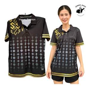 เสื้อพิมพ์ลายไทย เสื้อใส่ทำงานลายตะขอ-02 ใส่ได้ทั้งหญิงชาย