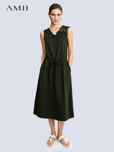 AMII | Elegant Workwear Style Lace V-Neck Dress With Drawstring Ties