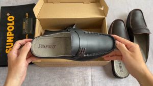 Dép sabo nam da bò SUNPOLO SPO195 (Đen)