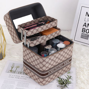 Large Capacity Multi-Functional Portable Makeup Bag with Mirror Cosmetic Storage Box Home Handheld Geometric Pattern Cube