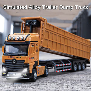 1:50 Scale Trailer Dump Truck Model Car Toys Alloy Diecast Sound Light 3 Doors Opened Pull Back Transportation Engineering Cars