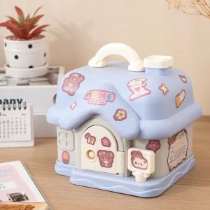 Large Capacity Cartoon Baby Money Box Childrens Savings Can Multi-Function Plastic Money House Cute Storage Box