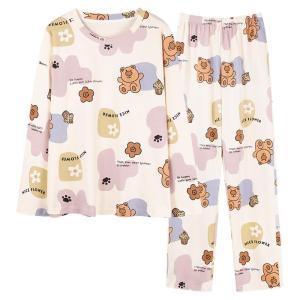 miiow | Catwoman Pure Cotton Long Sleeve Sleepwear Womens Spring Autumn Cute Sweet Set With Chest Pad Home Clothes Comfortable Breathable