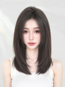 MENGSIQIAN | Short Full Real Hair With Middle Part And Natural Bangs Seamless Lace Front Wig