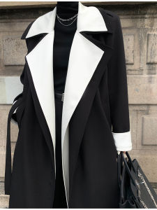 Womens Color Block Collar Long Coat Autumn Winter Outerwear Casual Commute Style Polyester Fabric Loose Fit Windbreaker