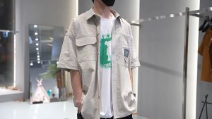 Mens Shirt New Style Japanese Trendy Brand Solid Color Short Sleeved Shirt for Mens American Work Clothes with Half Sleeves for Boys