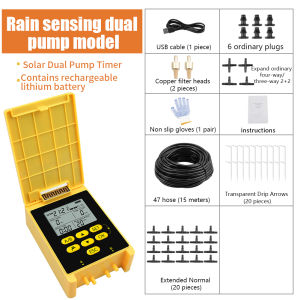 JUANJUAN Dual Pump Timer Irrigation System Rain Sensor Digital Automatic Watering Set for Garden Solar Powered Drip Irrigation