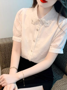 WANGGONGZHU | French Style Short Sleeve Chiffon Shirt Women Summer New Elegant Beautiful Small Top Design Sense Korean Loose Fit Polo Neck