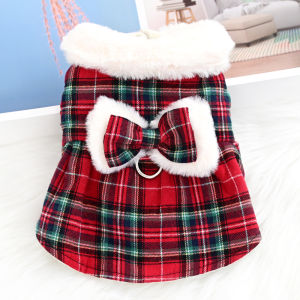 ชุดฤดูใบไม้ร่วงและฤดูหนาวสำหรับแมวและสุนัขขนาดเล็ก ชุดราตรีผ้าฝ้าย สายพานนำทาง ชุดกันหนาว ชุดเจ้าหญิง ขนแกะ ขนแกะ ขนแกะ