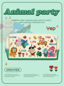 Large Capacity Canvas Animal Oil Painting Pencil Case Cute Student High Aesthetic Value Stationery Box for Junior And High School Girls