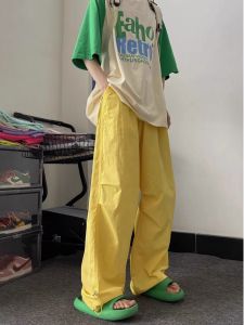 Yellow Quick-Drying Parka Sports Pants Female Summer Thin Type Sunscreen Mountaineering Leisure Landing Paratrooper Pants Dopamine Pants