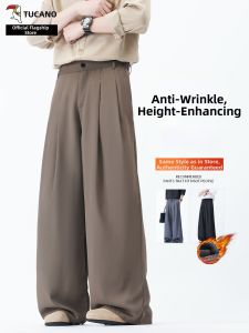 TUCANO | Retro Pleated Straight Wide Fit Drape Mens Trousers
