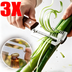 3pcs Wooden Handle 3-in-1 Multifunctional Peeler Knife / Stainless Steel Fruit Vegetable Slicer Shredder Grater / Potato Sugarcane Scallion Peeler Ergonomic Kitchen Tool