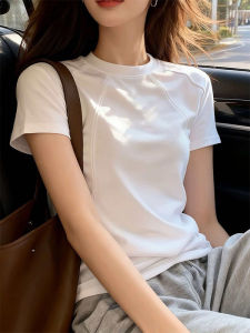 White Short Sleeve Regular Shoulders Trendy Lightweight Luxury T-Shirt