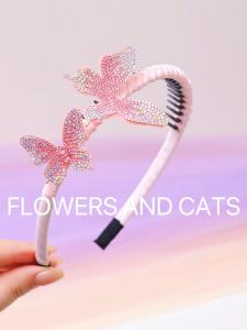 Princess Style Hairband for Girls Non-Woven Flash Diamond Butterfly Hair Accessories Pink Hair Ties Childrens Headwear