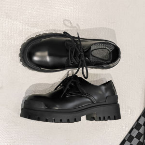 Paris Derby Shoes Thick Sole Special-Interest Design Hidden Heel Casual Leather Shoes Men Black British Fancy Big Head Shoes