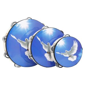 IRIN | 6+8+10 Inches Blue Sky Peace Dove Double Layer Hand Shake Bell Drum Set Orff Musical Instrument Tambourine