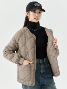 Warmth Duck down Cotton Jacket Short Casual Lightweight Womens Loose plus Size Inner Wear Comfortable Nylon round Neck Button
