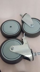 Roda TPR 5 inch Karet Abu Taiwan (Screw Hidup /Screw Rem)Baut/Drat /5inchi