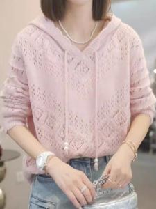 Áo Len Dệt Kim Tay Dài Hở Vai Hở Vai Mùa Xuân 2025 Cho Nữ Áo Len Dệt Kim Màu Trơn Dáng Rộng Thoải Mái Áo Len Thường Ngày