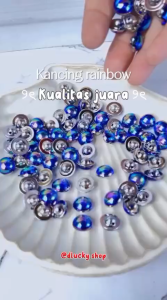 Kancing Jamur bulat mutiara timbul rainbow per 12 pcs