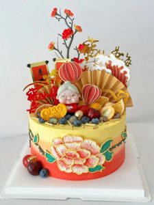 New Chinese Style Birthday Cake Decoration Fan Screen Health Longevity Grandpa Grandma Ornaments Festive Celebration Supplies
