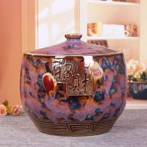 rice storage container 25kg/50kilos Ceramic clay jar with Lid Moisture-Proof Bring In Wealth and Treasure kitchen canisters jars rice keeper Rice Bucket rice despenser 10kg