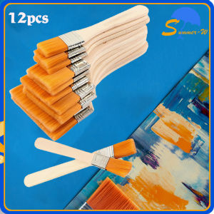 12pcs Kuas Lukis Lebar Gagang Kayu Kuas Lukis Bali Artist Kuas Cat Tebal Halus Nylon Flat Painting Brush