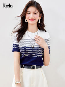 puella | Áo Thun Tay Ngắn Ôm Body Họa Tiết Dải Màu Retro