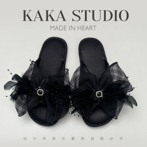 French Style Soft Bottom Crossed Feather Butterfly Knot Slippers for Women Indoor Outdoor Wear Spring Summer Home Comfortable Sandals