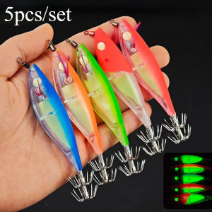 Ackibbik 5pcs/set Glow Squid Jig Lure Saltwater Octopus Lures Squid Jigs Shrimp Fishing Lure Cuttlefishg Fishing Accessories