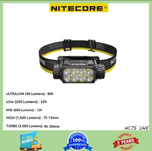 NITECORE HC75 UHE Rechargeable Focus/Spotlight Electronic Focus Headlight 3000 Lumens with NL2155HP Battery