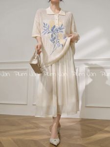 PlumJan | French Style Floral Lace Hollow Polo Knit Shirt