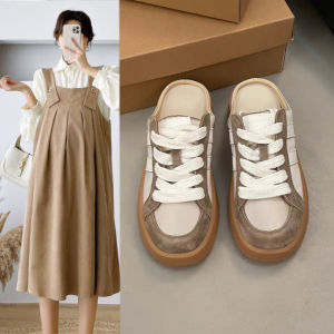 รองเท้าแตะพื้นนุ่มสำหรับคุณแม่ รองเท้าแตะแบบสวมข้างเดียว ส้นเตี้ย พื้นยางกันลื่น รองเท้าแฟชั่นสำหรับฤดูใบไม้ผลิและฤดูใบไม้ร่วง