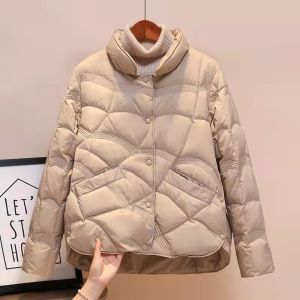 WANGGONGZHU | Princess Style Short Puffer Jacket Womens Autumn Winter Light Slim Fit White Duck Down Stand Collar Fashionable Versatile Outerwear