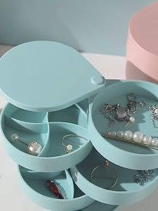 Modern กล่องเก็บเครื่องประดับ หมุนได้360องศา กล่องใส่เครื่องประดับ กล่องใส่เครื่องประดับ 4ชั้น กล่องเก็บต่างหู กล่องเก็บสร้อยคอ