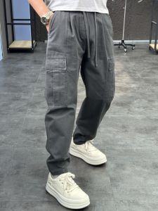 Quần Ống Đứng Cotton Nguyên Chất Cho Nam Dáng Rộng Thoải Mái Thường Ngày Quần Áo Bảo Hộ Lao Động Thời Trang Mùa Xuân Thu