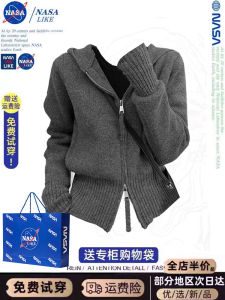 Áo Len Cardigan Dệt Kim Ngắn Có Mũ Trùm Đầu Hai Khóa Kéo Phong Cách Mỹ Mới Cho Nữ Đầu Thu Ngắn Thiết Kế Áo Khoác Ngoài