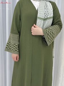 Fashion Embroidery Kimono Oversized Muslim Robe Abaya Syari Female Full Length Opened Muslim Abaya Worship Service Abayas Wy1999