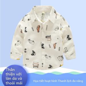 Áo Sơ Mi Trẻ Em Tay Dài in Họa Tiết Mùa Xuân Thu Cotton Nguyên Chất Phong Cách Hàn Quốc Cho Bé Trai